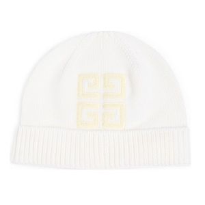 Givenchy 4G Embroidered Raised Logo Wool Beanie Cream Off White One Size NEW NWT